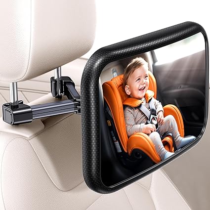 GUSGU Baby Car Mirror with Eco-Friendly material,360° Car Seat Mirror Rear Facing Infant,Adjustable Car mirror for Baby,Wide Crystal Clear View,Shatterproof & Easy Assembled,Crash Tested