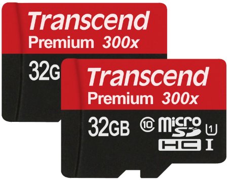 Transcend Premium microSDHC Class 10 UHS-I Memory Card 2x 32GB (2-pack)