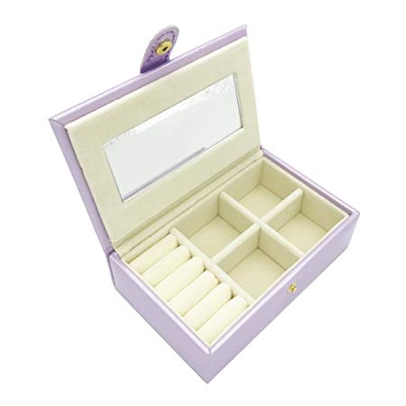 Small Faux Leather Travel Jewelry Box Organizer Display Storage Case (Purple)
