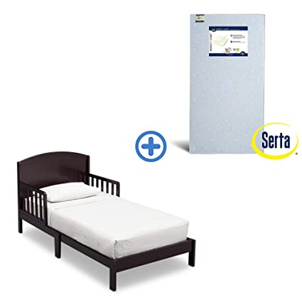 Delta Children Abby Toddler Bed, Dark Chocolate with Serta Perfect Start Crib and Toddler Mattress