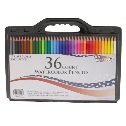US Art Supply 36 Piece Artist Grade High Quality Watercolor Water Soluble Colored Pencil Set Full Sized 7 Inch Length  Now Includes a FREE Reusable Plastic Carry Case