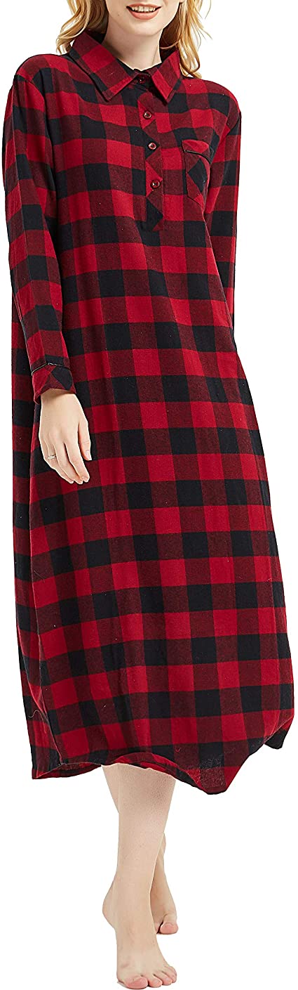 PNAEONG Women's 100% Cotton Woven Flannel Nightgowns Full Length Long