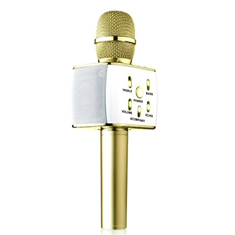 Urgod Portable Karaoke Wireless Microphones Handheld Bluetooth Singing and Speaker Machine System for iPhone Smartphone PC (White)