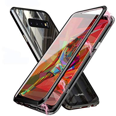 Galaxy S10 5G Case,Mangix Magnetic Adsorption Case Clear Back Tempered Glass Full Screen Coverage Built-in Glass Screen Protector Support Fingerprint ID for Samsung Galaxy S10 5G 6.7inch (Black)