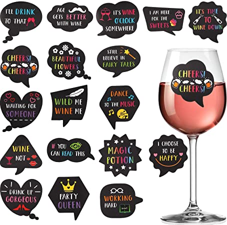 36 Pieces Wine Glass Drink Markers Funny Stickers for Wine Glasses Reusable Glass Stickers for Wine Tasting Party Wine Charms and Favors Dinner Party Wedding BBQ Pub