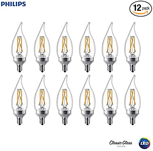 Philips LED Classic Glass Dimmable BA11 Light Bulb: 300-Lumen, 2700-Kelvin, 3.3-Watt (40-Watt Equivalent), T20 Certified, E12 Base, Warm Glow, 12-Pack, Soft White (540757)