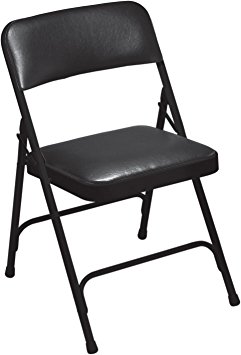 National Public Seating 1200 Series Steel Frame Upholstered Premium Vinyl Seat and Back Folding Chair with Double Brace, 480 lbs Capacity, Caviar Black/Black (Carton of 4)