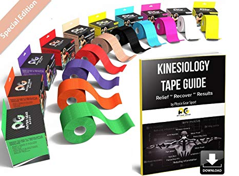Physix Gear Sport Kinesiology Tape - Free Illustrated E-Guide - 16ft Uncut Roll - Best Pain Relief Adhesive for Muscles, Shin Splints Knee & Shoulder - 24/7 Waterproof Therapeutic Aid (1PK Nude)