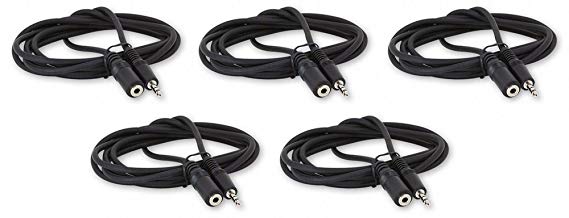 Five Pack Of YCS Basics 6 Foot 3.5mm Headphone Extension Cables Male / Female