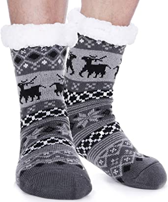 EBMORE Mens Slipper Fuzzy Socks Fluffy Winter Cabin Cozy Warm Soft Fleece Thick Comfy Gift Socks with Grips