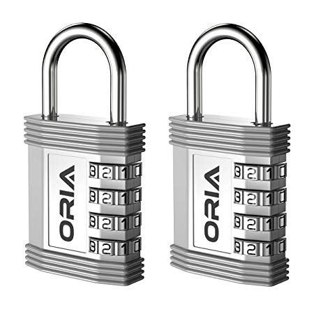 ORIA Combination Lock, 4 Digit Combination Padlock, Metal and Plated Steel Material for School, Employee, Gym Or Sports Locker, Case, Toolbox, Fence, Hasp Cabinet and Storage, Pack of 2