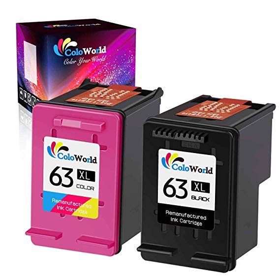 ColoWorld Remanufactured Ink Cartridge Replacement for HP 63XL 63 XL Combo Pack Use with Envy 4520 4516 Officejet 5255 5258 3830 4650 DeskJet 1112 2132 3633 3634 Printer (1 Black, 1 Tri-Color)