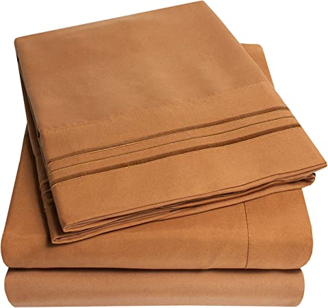 Sweet Home Collection 1500 Supreme 4-Piece Bed Sheet Set Deep Pocket Wrinkle Free Hypoallergenic Bedding, Queen Mocha