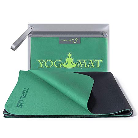 TOPLUS Travel Yoga Mat - Foldable 1/16 Inch Thin Hot Yoga Mat, Sweat Absorbent Anti Slip, High-Grade Natural Suede for Travel, Yoga and Pilates, Coming with Carrying Bag