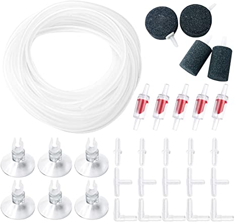 Bac-kitchen 13 Feet Standard Airline Tubing Aquarium Air Pump Accessories Set for Fish Tank, with 4 Air Stones, 5 Check Valves, 6 Suction Cups and 5 L, 5 T and 5 Straight Connectors