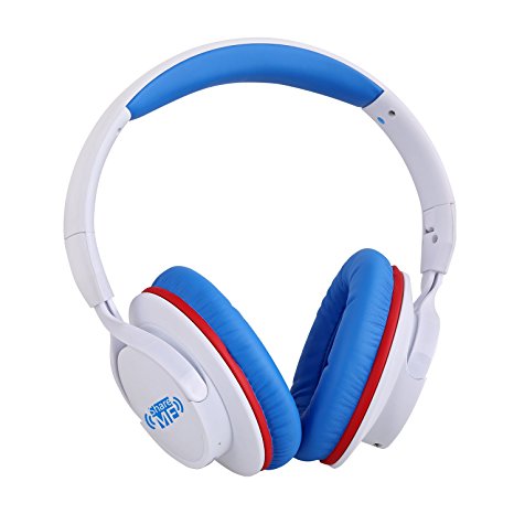 Ausdom Bluetooth Over Ear Headphones ShareMe Wireless Headphone Lightweight Foldable Headset with Mic and Volume Control for Travel Work Sport for PC Laptop SmartPhones Men Kids Girls(White&Blue)