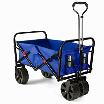 HOUSE DAY Collapsible Folding Outdoor Utility Wagon, Folding Wagon Cart Garden Shopping Cart Beach Wagon,Blue