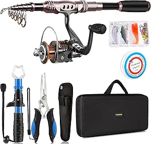 PLUSINNO Fishing Rod and Reel Combos Carbon Fiber Telescopic Fishing Pole with Reel Combo Sea Saltwater Freshwater Kit Fishing Rod Kit