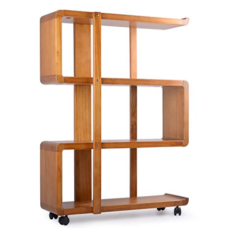 Kendal 4 Tiers Dismountable Wood Bookshelf Rack Organizer with Lockable Casters WBS01AK