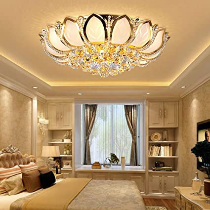 JMEDES LED 3 Brightness for Living Room Restaurant Bedroom Gold K9 Crystal Chandelier Ceiling Lights Fixtures Metal Stainless Steel Mirror Pendant Lamps with LED Bulbs (D-50cm x H-22cm/20" x 9")