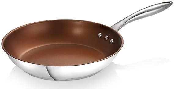 Ozeri 8" Stainless Steel Earth Pan ETERNA, a 100% PFOA and APEO-Free Non-Stick Coating, Bronze Interior, 20cm