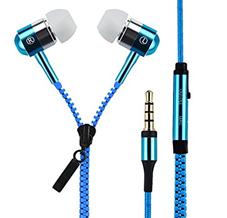 In-Ear Zipper Earbuds Tangle Mic Zipper Earphones Bass ZipBud Stereo Headset with Microphone Headphone for Iphones Samsung Ipad Android Smart Cell Phone