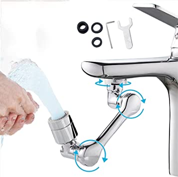 King Ma Universal 1080 Swivel Robotic Arm Swivel Extension Faucet Aerator 2 Mode Rotating Faucet Extender for Kitchen Bathroom Sink with Faucet Adapter Sprayer Attachment