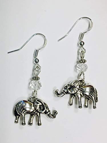 Elephant Earrings with Trunk Up, Clear Crystal Accent Beads, perfect for the Delta Sigma Theta sorority or an Alabama fan, Sterling Silver Earwires