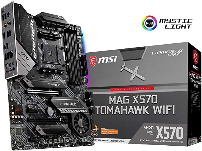 MSI MAG X570 Tomahawk WiFi Motherboard (AMD AM4, DDR4, PCIe 4.0, SATA 6Gb/s, M.2, USB 3.2 Gen 2, AC Wi-Fi 6, HDMI, ATX)