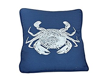 Navy Blue and White Crab Pillow 16" - Crab decor - Beach Theme Throw Pillow - Beach