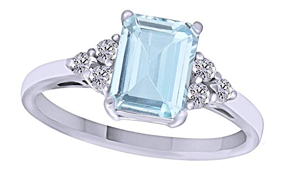 Jewel Zone US Simulated Blue Aquamarine & White Topaz CZ Fashion Ring in 14k Gold Over Sterling Silver (1.67 Cttw)