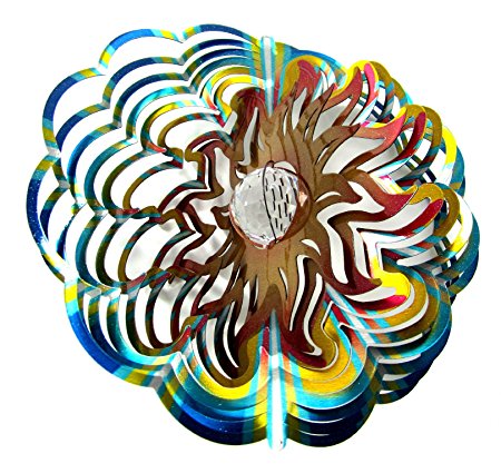 Shipityourway 12" 3D Wind Spinner Crystal Gazing Ball Sun Powder Coated Metal Yard Twister   Swivel Clip