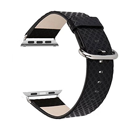 New Apple Watch Band,VONTER Smart Watch Band for Men/Womens Model Military Fabric Canvas Woven Bracelet Wrist Strap with Metal Clasp Adapter for Series 2/1 iWatch Sport Edition-Black Leather/38mm