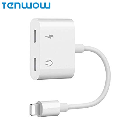 Tenwow 2 in 1 Compatible for iPhone Audio Charger Adapter Headphone Jack Dongle Cable Converter Adaptor Earphone to 3.5 mm Replacement for iPhone 7 / 7p /iPhone 8 / 8p / X Support iOS 11 or Later…
