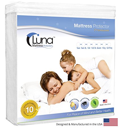 Full Xl Size Luna Premium Hypoallergenic 100% Waterproof Mattress Protector - Made in the USA - 10 Year Warranty