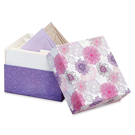 Lavender Blooms Greeting Card Organizer Box - Stores 140  Cards (not Included). 7" x 9" x 9-1/2"