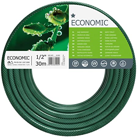 Cellfast Garden Economic 1/2” 30m, Flexible and Three-Layer Hose, UV, Internal Part Resistant to Algae, 10-002, Green