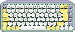 Logitech POP Keys Clavier Mécanique Sans Fil avec Touches Emoji Personnalisables, Design Compact Durable, Bluetooth ou Connectivité USB, Multidispositif, Compatible OS - Daydream - AZERTY