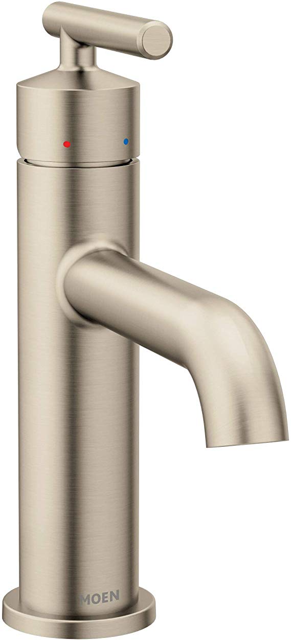 Moen 6145BN Gibson One-Handle Single Hole Modern Bathroom Sink Faucet with Optional Deckplate, Brushed Nickel