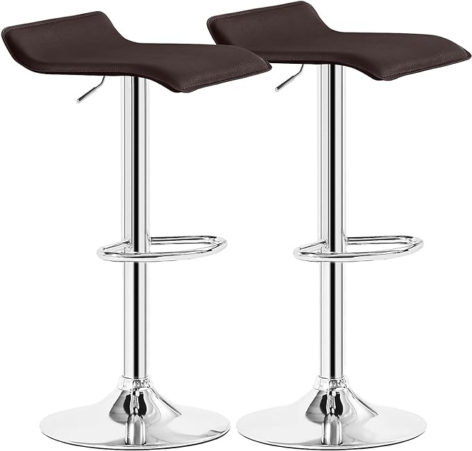 VECELO Bar Stools Set of 2, Swivel Bar Chairs, Adjustable Counter Bar Stools, Modern Armless PVC Stools for Kitchen/Island/Bar/Dining Room/Party, Brown