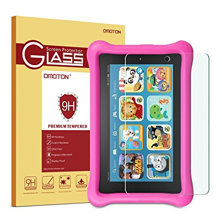 Fire Kids Edition Glass Screen Protector, OMOTON Tempered Glass Screen Protector for Fire Kids Edition (2015 Released) [9H Hardness] [Crystal Clear] [Scratch Resist] [No Bubble],
