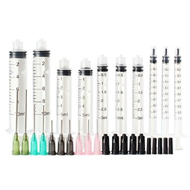 10 Pack - Syringe with Blunt Tip Needles and Caps - 1ml, 3ml, 5ml, 10ml and 14Gx1.5'' 16Gx0.5'' 18Gx1.0'' 20Gx0.5'' - Great for Refilling E-juice, E-Liquids, E-cigs, Vape, Oil or Glue Applicator