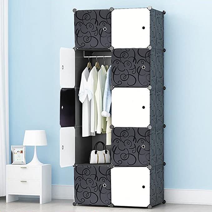 JOISCOPE Portable Wardrobe for Hanging Clothes, Wall Décor, Combination Armoire, Modular Cabinet for Space Saving, Ideal Storage Organizer Cube for Books, Toys, Towels(10-Cube)