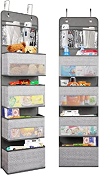 coastal rose Over The Door Organizer, 4 Large Pockets Hanging Nursery Baby Organizer Storage, Door Closet Organizers Shelves with 2 PVC Pockets for Bathroom, Pantry, Kids Clothes, Diaper(1 Pack)