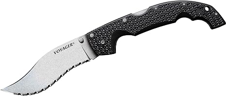 Cold Steel Voyager Series Folding Knife with Tri-Ad Lock and Pocket Clip, Vaquero Serrated, XL