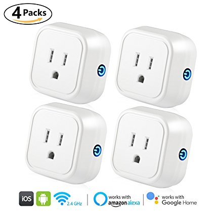 [4 Pack] WiFi Smart Plug, Mini Wireless Smart Home Power Remote Control Socket Outlet Compatible with Alexa, Google Home, Control By Smart Phone from Anywhere,No Hub Required by MIBOTE