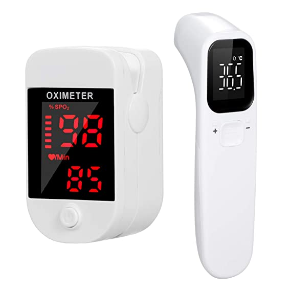 Infrared Non-Contact Forehead Scanner °C/ °F Switable with Backlit LED Display Temperature Meter for Kids Adluts   Digital Fingertip Oxygen Sensor Saturation Mini Monitor Pulse Rate Measurement Meter