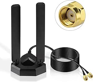 Eightwood High-Gain WiFi6E Antenna with Magnetic Base and Triple Band Support: 2400-2500 MHz / 5150-5850 MHz / 5900-7125 MHz - Includes 10ft Extension Cable