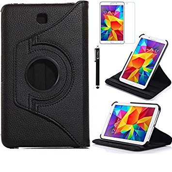 Tab 4 7.0 Case, AiSMei Rotating Case For Samsung Galaxy Tab 4 7.0 SM-T230,SM-T231, SM-T230NU Tablet PC,7-Inch PU Leather Case [Bonus Stylus Screen Protector] - Black