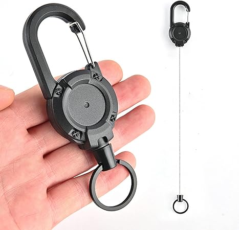 Retractable Keychain, Heavy Duty Carabiner Key Holder Badge Holder, Tactical ID Badge Reel with 23.6” Steel Retractable Cord Black